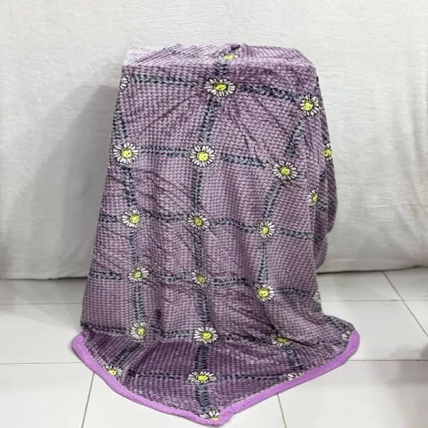 پتو دو نفره مخمل سوزنی طرح دار لب دار